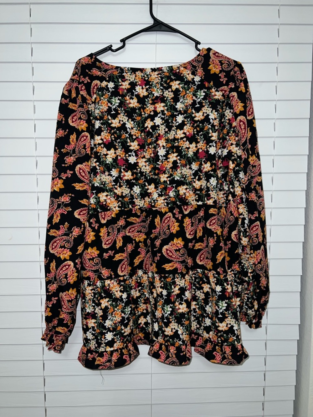 Umgee Black Floral Paisley Tiered Peasant Blouse - NEW - Picture 5 of 5